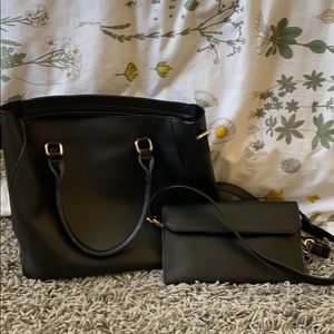 Never used Black leather crossbody and tote bag